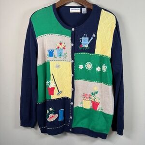 Alfred Dunner Gardening Embroidered Motiff Cotton Blend Cardigan Size 2X